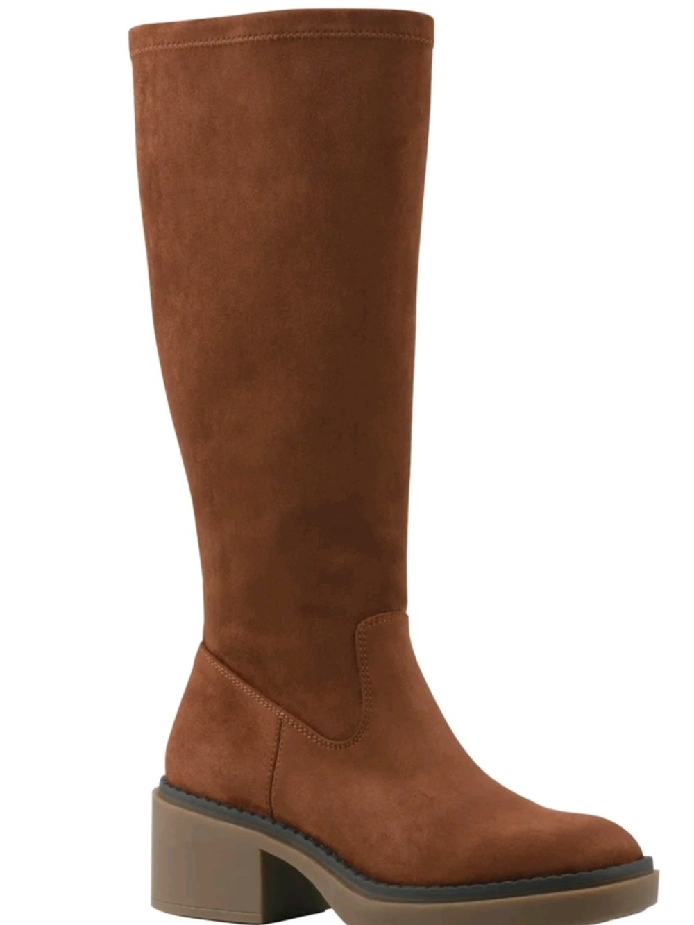 Women's Tall Brown Suede Block Heel Boot